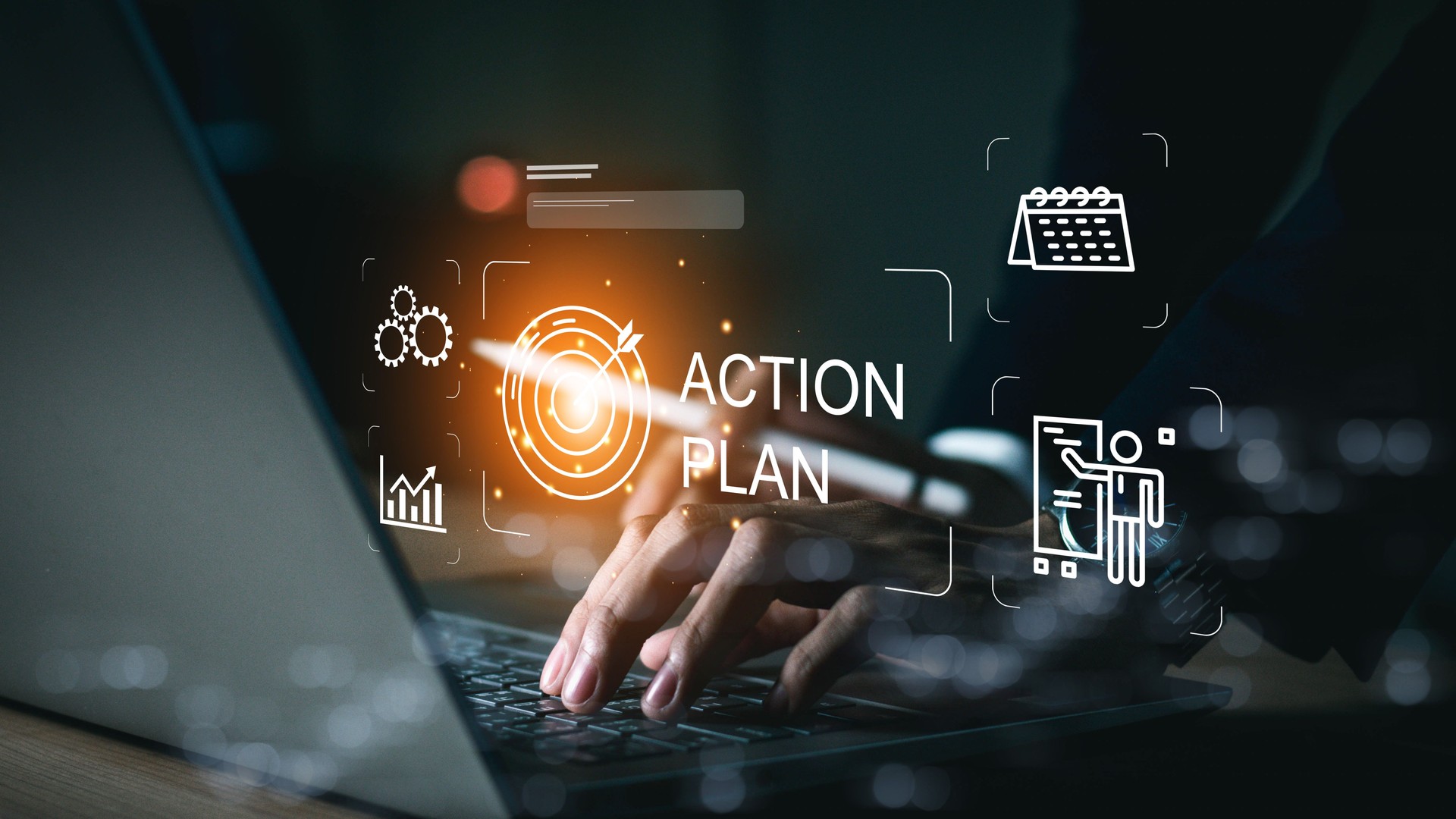 Action Plan Business Technology Strategy concept on virtual screen. Time management